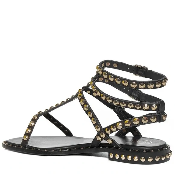NEW Ash Play Stud Leather Embellished Sandals Black Gold Size 37 US 7 - Picture 3 of 8